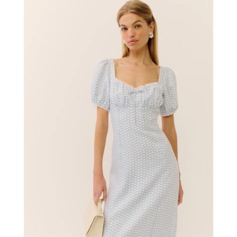NWT Reformation Cherise Linen Midi Dress in Cindy - Picture 2 of 15